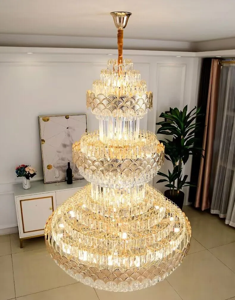 Golden Era Grand Cascade Fish Scale Crystal Chandelier for Living Room/Foyer/Staircase