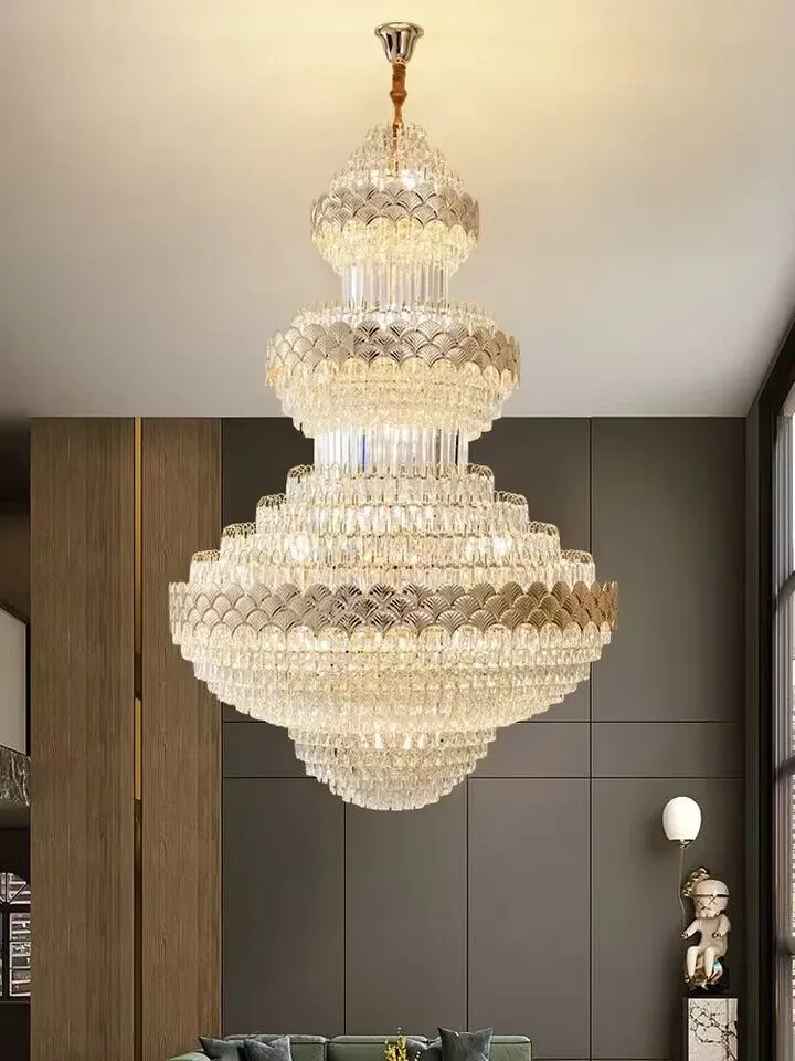 Golden Era Grand Cascade Fish Scale Crystal Chandelier for Living Room/Foyer/Staircase