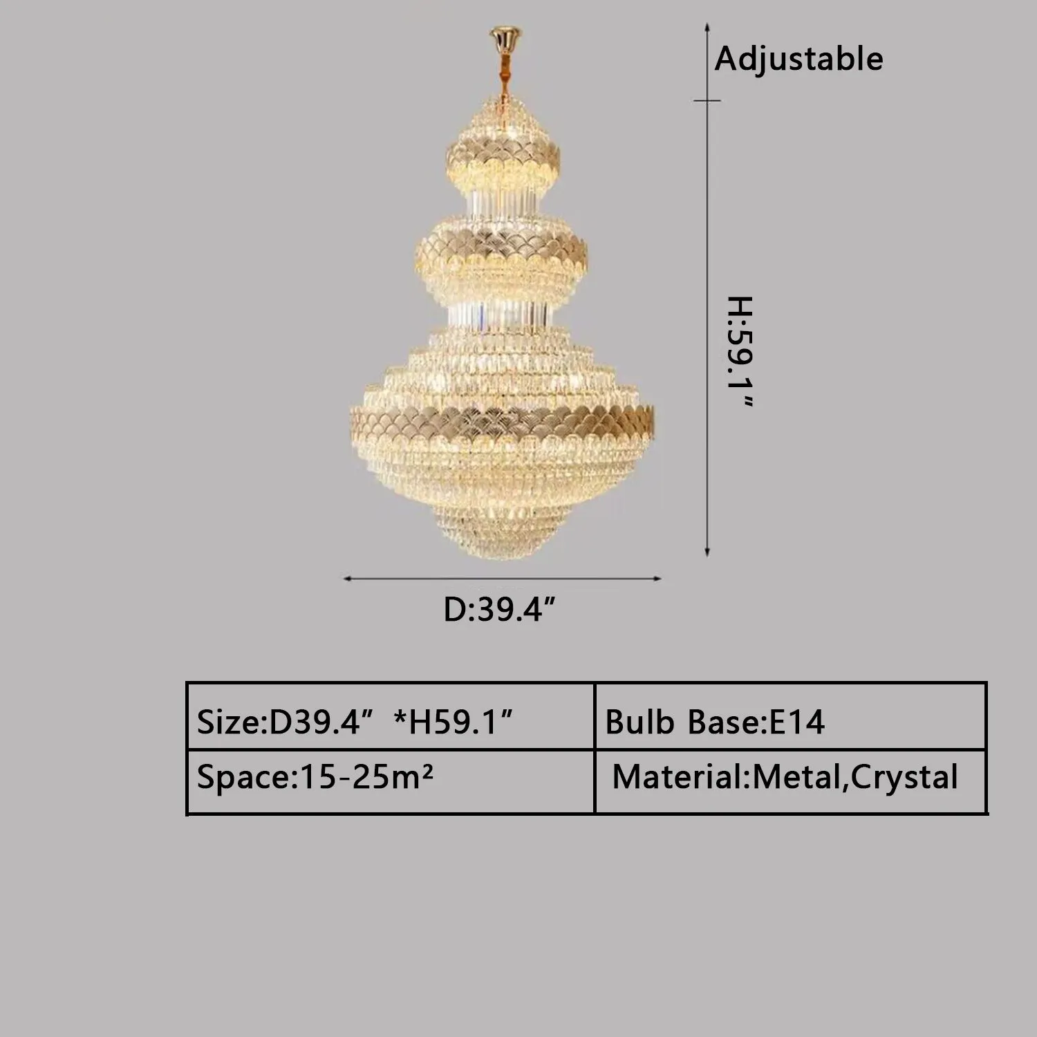 Golden Era Grand Cascade Fish Scale Crystal Chandelier for Living Room/Foyer/Staircase