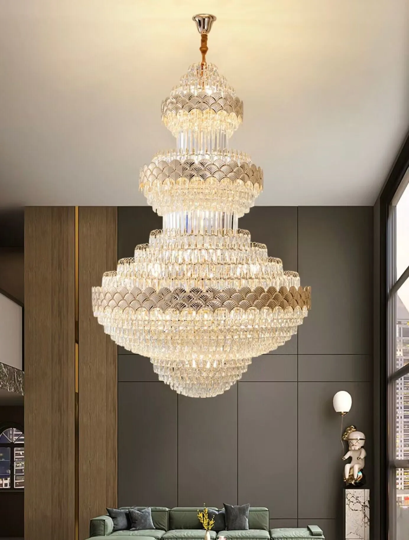 Golden Era Grand Cascade Fish Scale Crystal Chandelier for Living Room/Foyer/Staircase