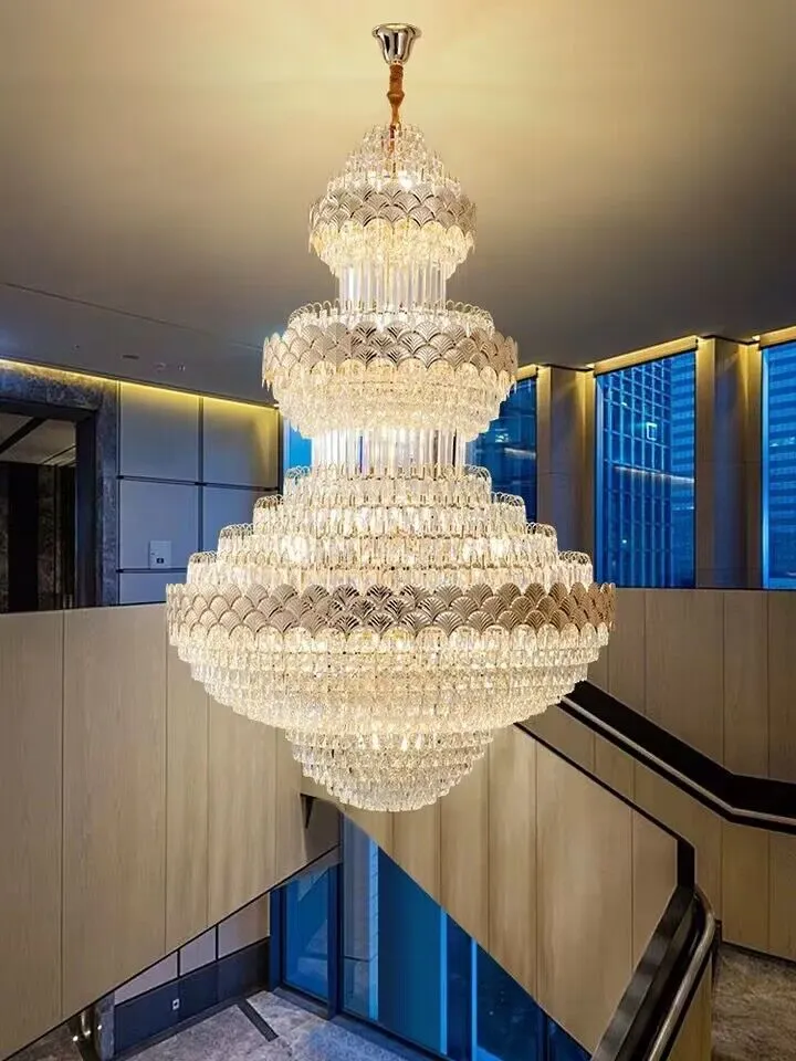 Golden Era Grand Cascade Fish Scale Crystal Chandelier for Living Room/Foyer/Staircase