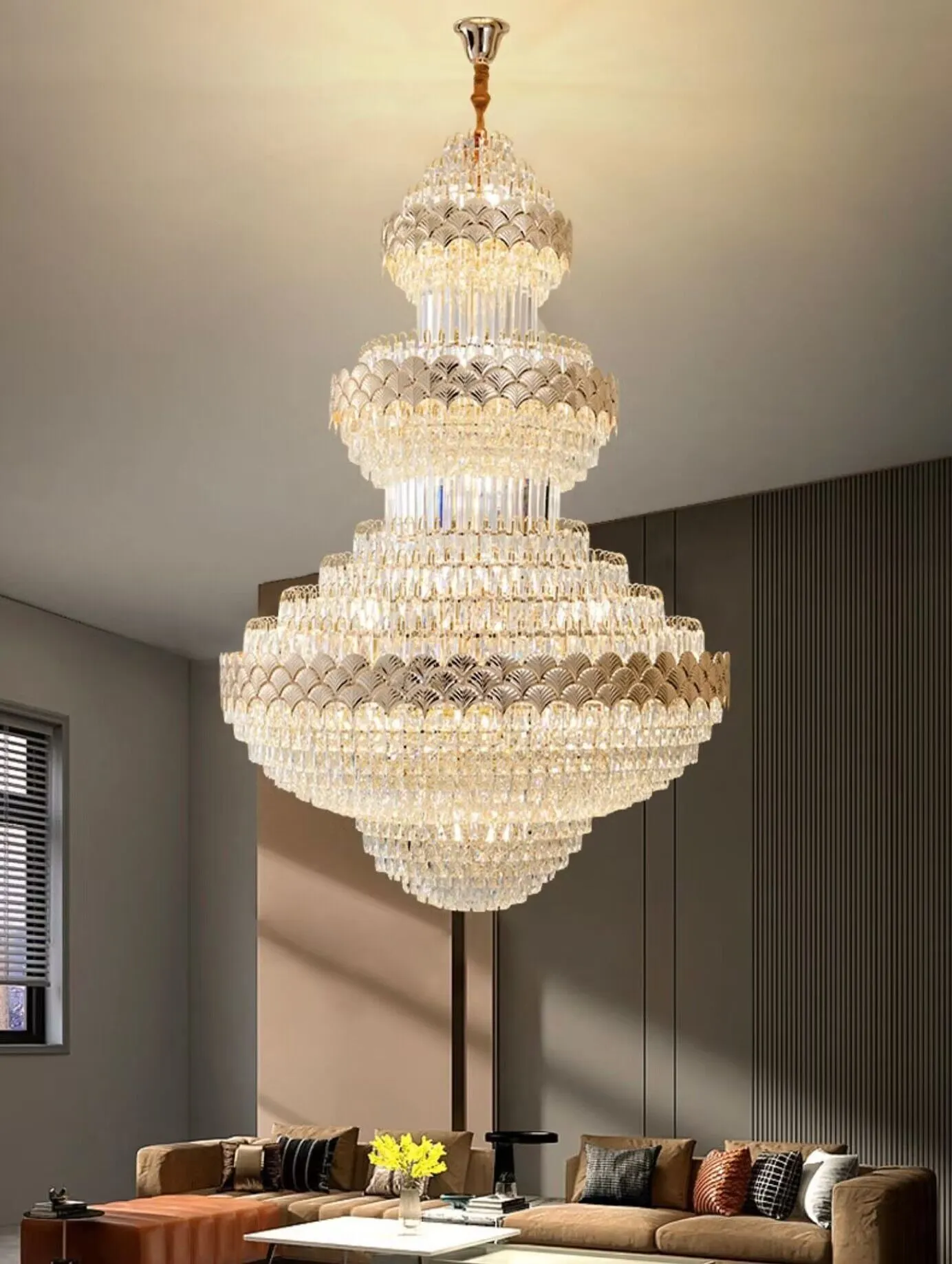 Golden Era Grand Cascade Fish Scale Crystal Chandelier for Living Room/Foyer/Staircase