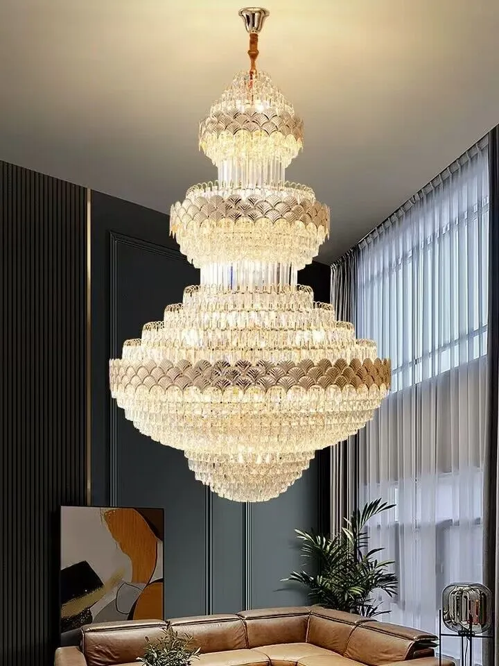 Golden Era Grand Cascade Fish Scale Crystal Chandelier for Living Room/Foyer/Staircase