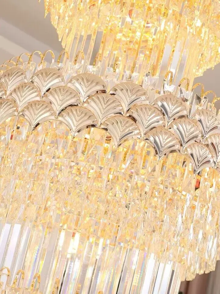 Golden Era Grand Cascade Fish Scale Crystal Chandelier for Living Room/Foyer/Staircase