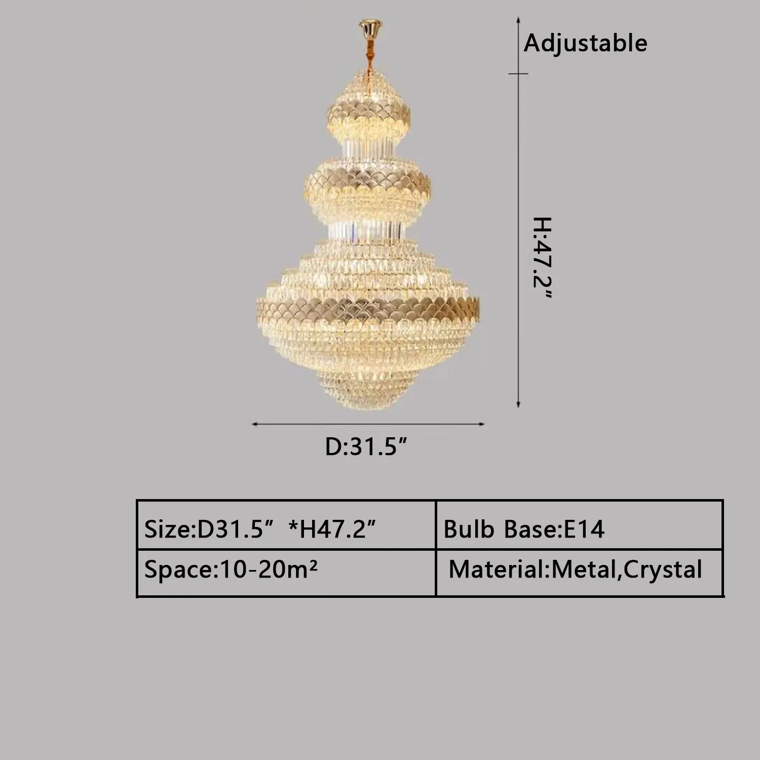 Golden Era Grand Cascade Fish Scale Crystal Chandelier for Living Room/Foyer/Staircase