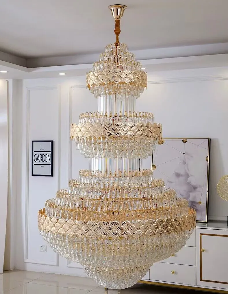 Golden Era Grand Cascade Fish Scale Crystal Chandelier for Living Room/Foyer/Staircase