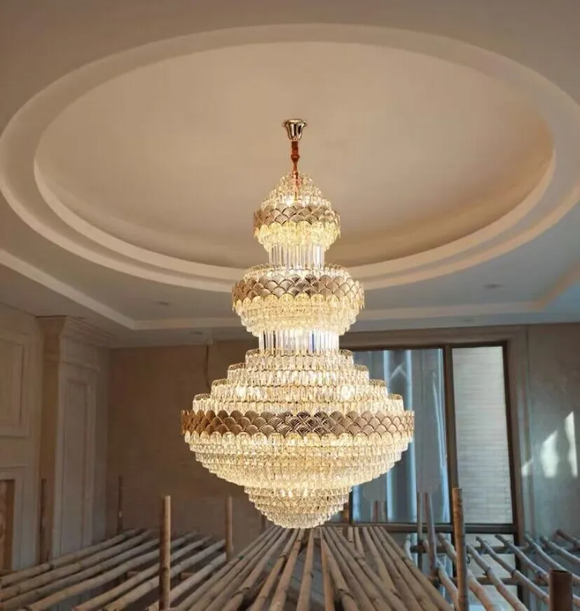 Golden Era Grand Cascade Fish Scale Crystal Chandelier for Living Room/Foyer/Staircase