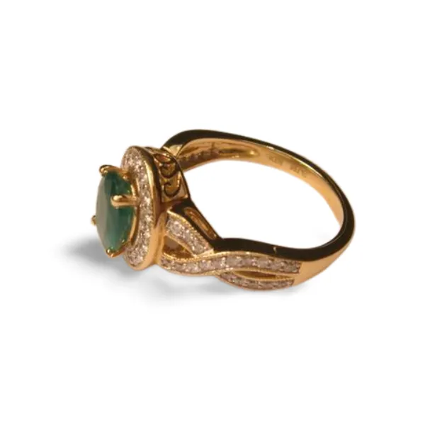 Gorgeous 14K Yellow Gold Emerald Diamond Cocktail Ring