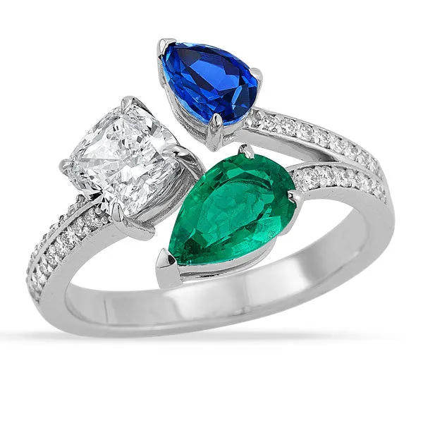 Grown Diamond and Multi-Gemstone Cocktail Ring in 14K White Gold