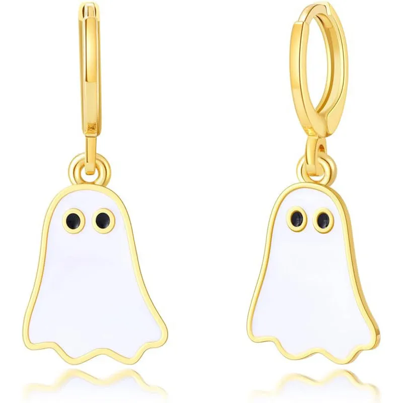 Halloween Ghost Earrings For Women Gold Ghost Huggie Hoop Earrings Halloween Jewelry Cute BOO Halloween Earrings