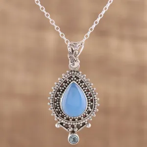 Handcrafted Blue Chalcedony Pendant Necklace from India - Soul's Serenity | NOVICA