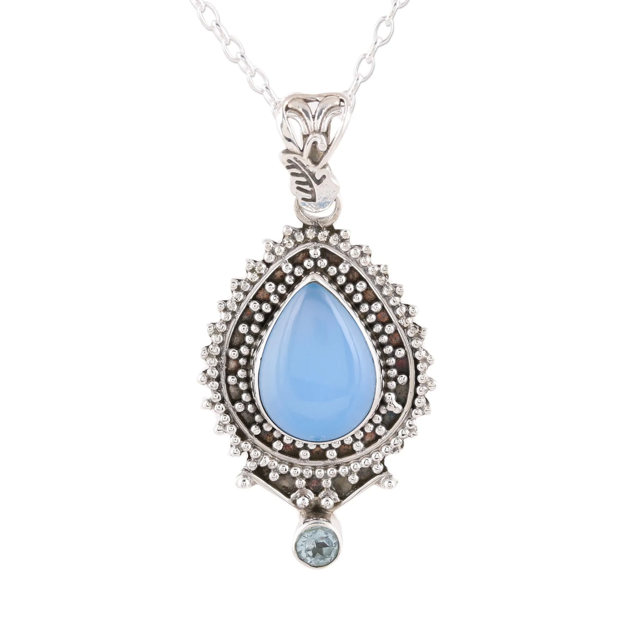 Handcrafted Blue Chalcedony Pendant Necklace from India - Soul's Serenity | NOVICA