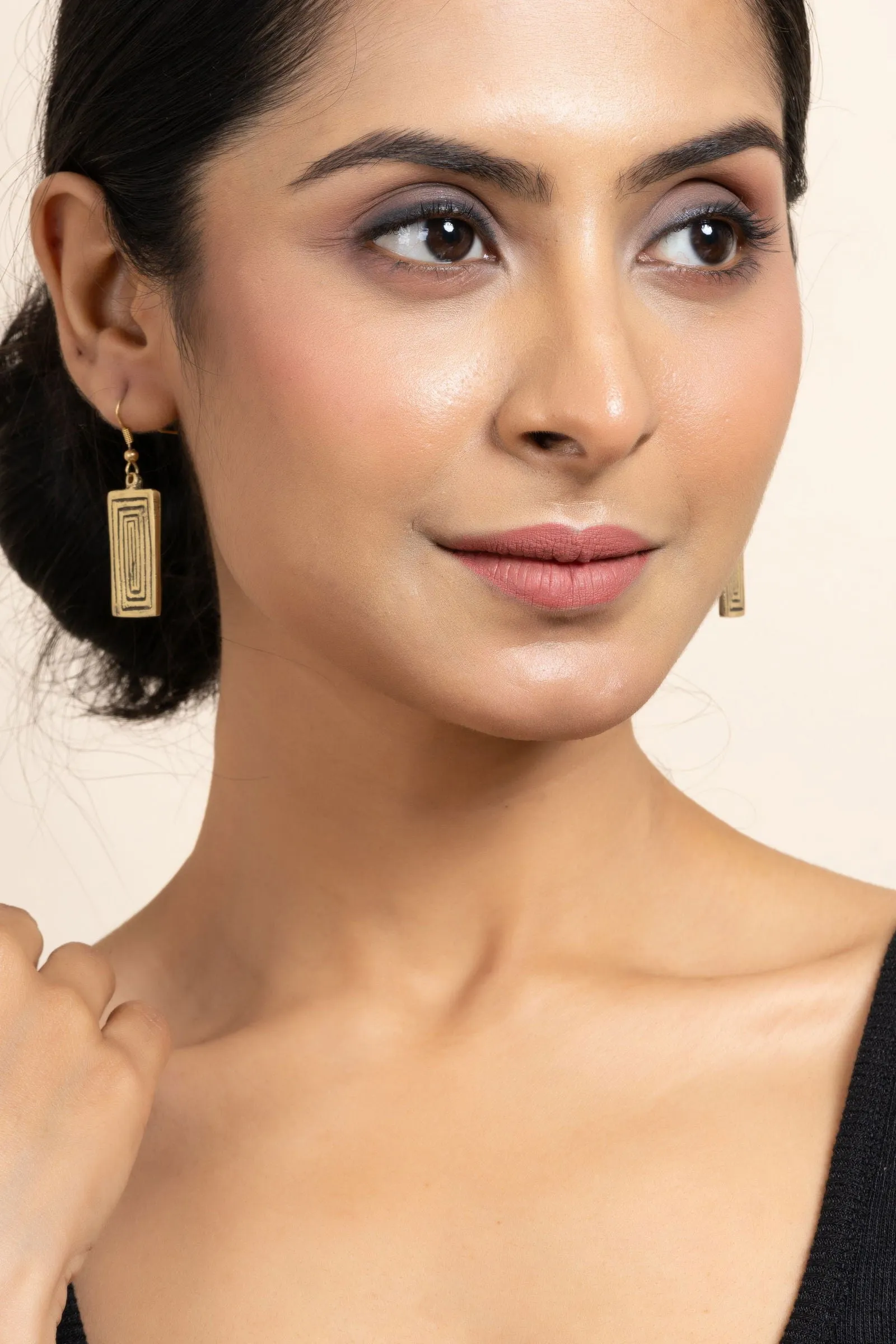 Handmade Golden Brass Rectangular Earrings - Unique Modern Design For All Occasions