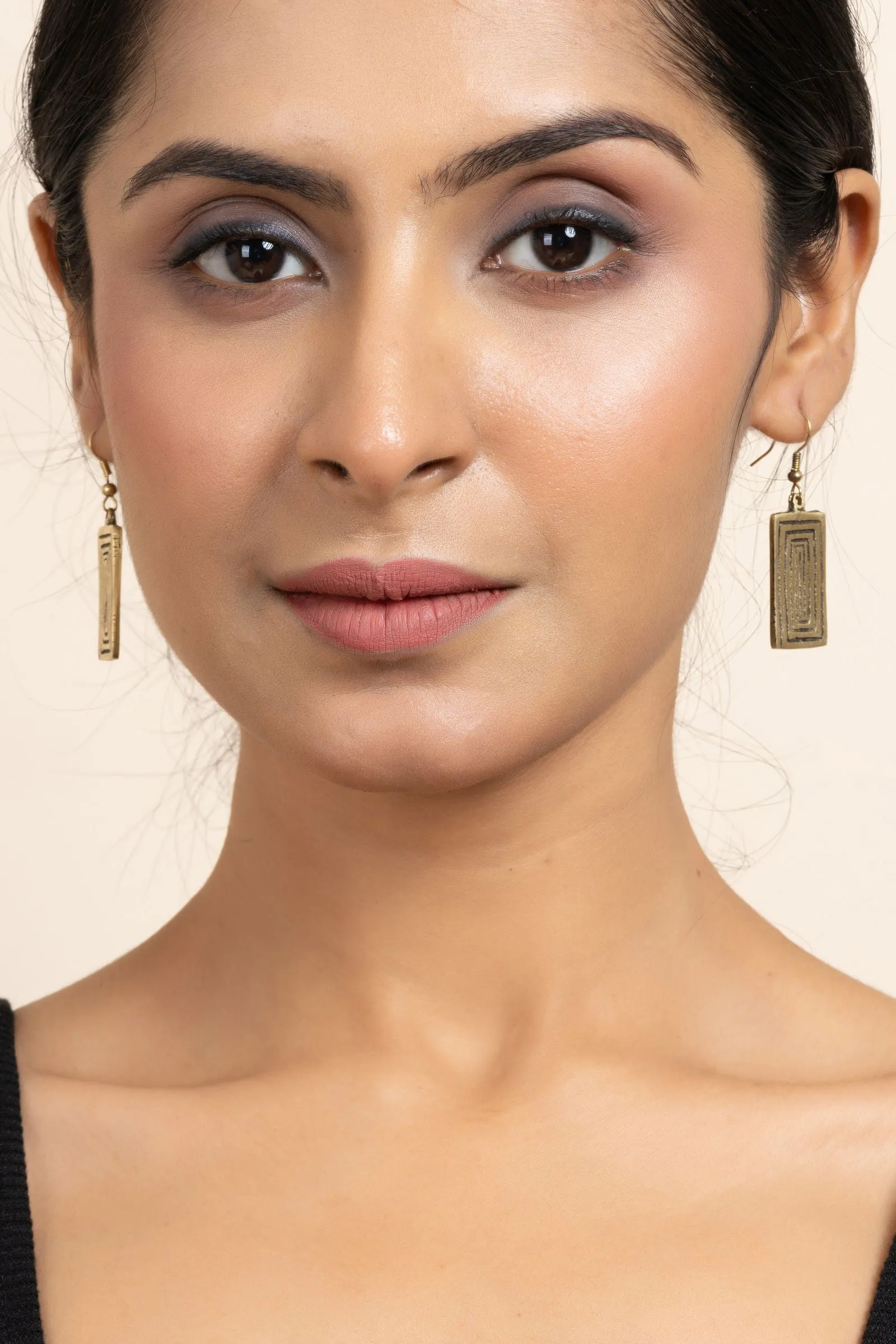 Handmade Golden Brass Rectangular Earrings - Unique Modern Design For All Occasions