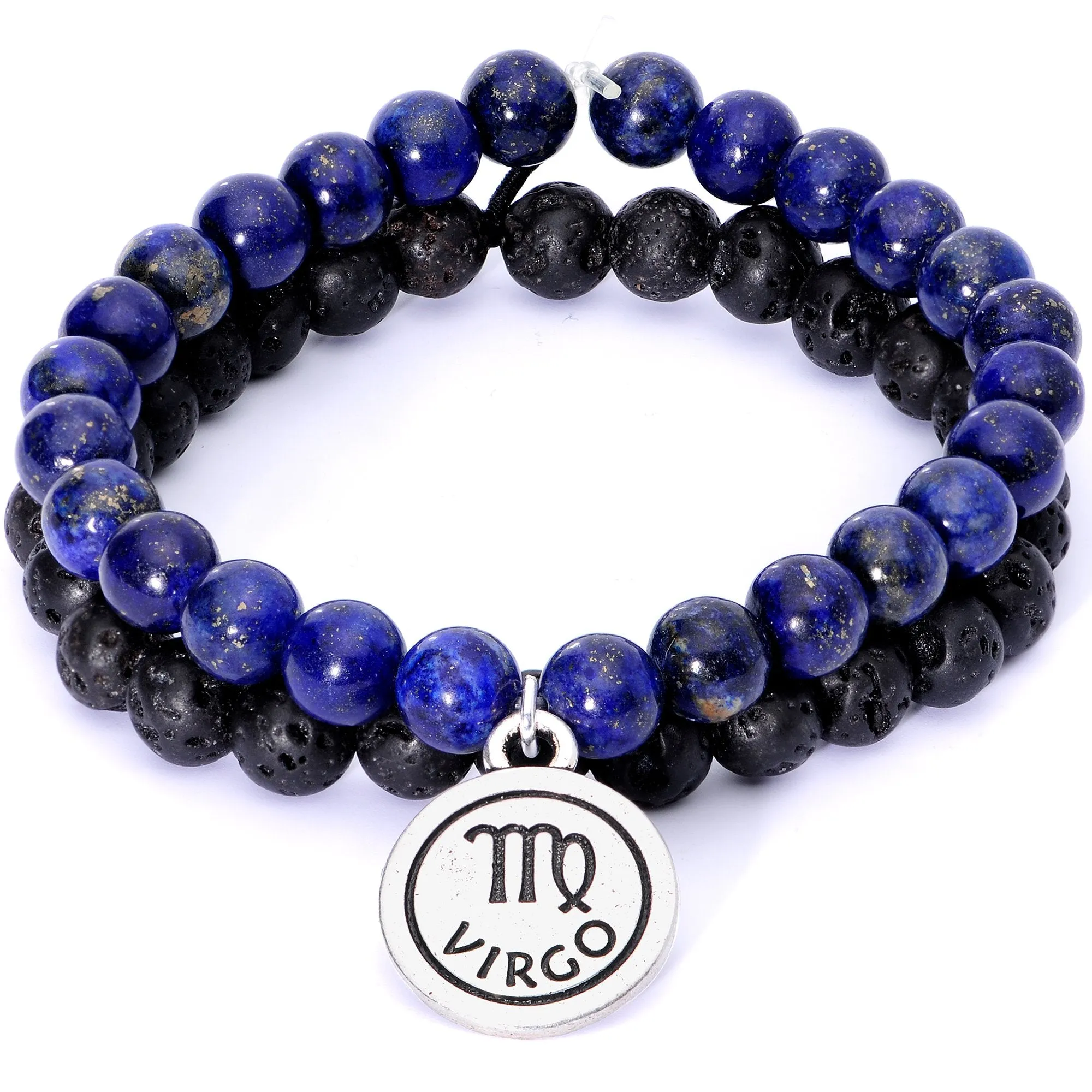 Handmade Lava Stone Lapis Lazuli Virgo Zodiac Bracelet Set of 2