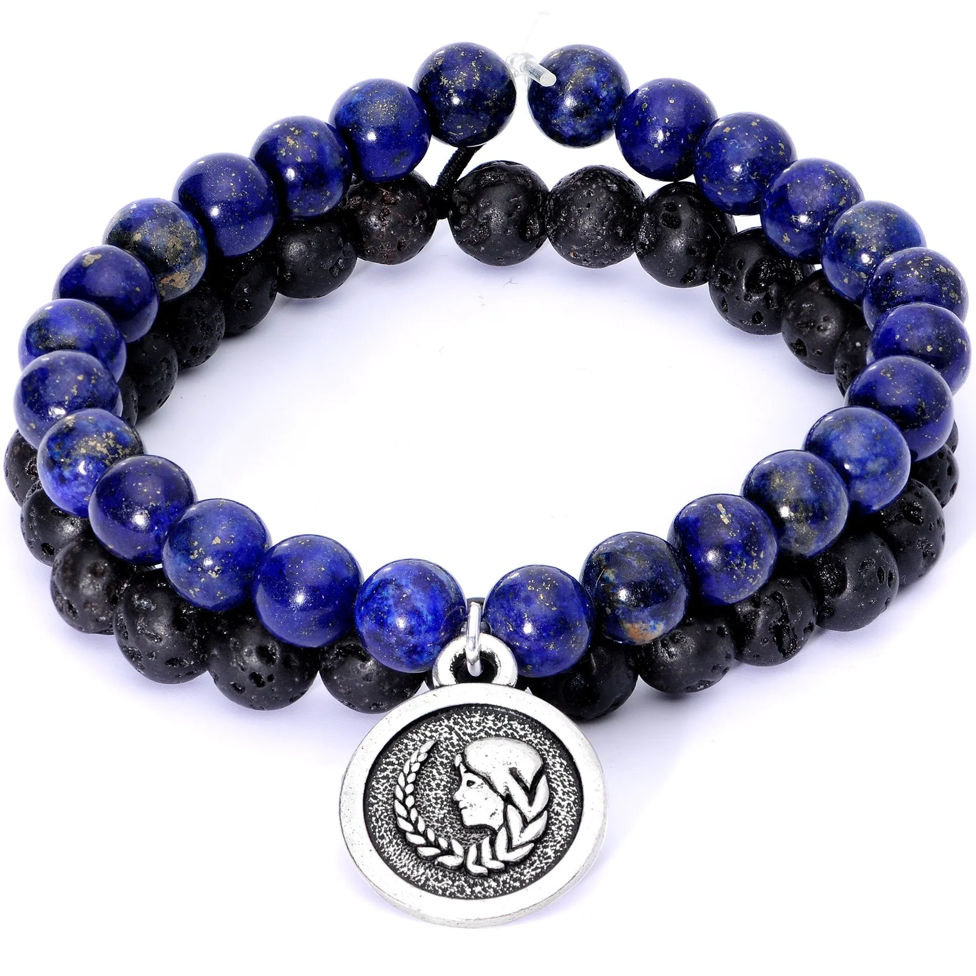 Handmade Lava Stone Lapis Lazuli Virgo Zodiac Bracelet Set of 2