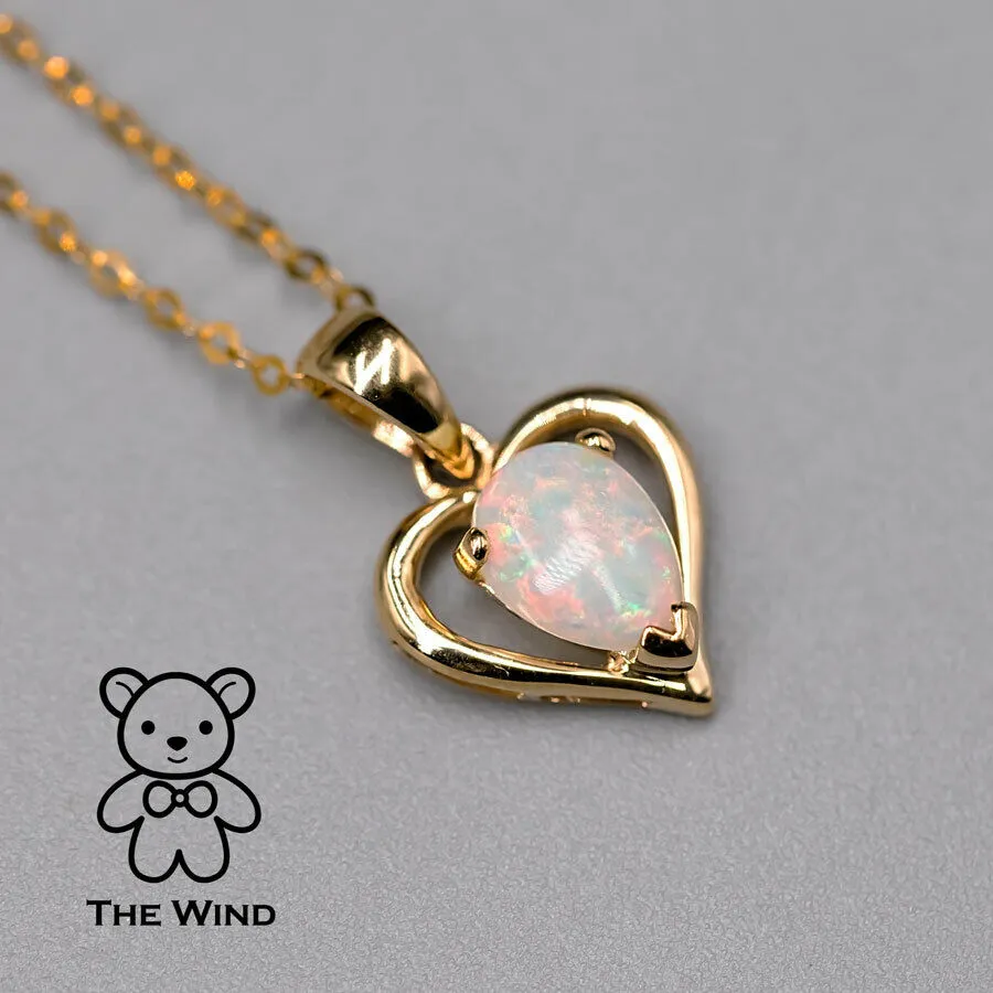 Heart Pendant Australian Solid Opal Necklace in 14k Yellow Gold