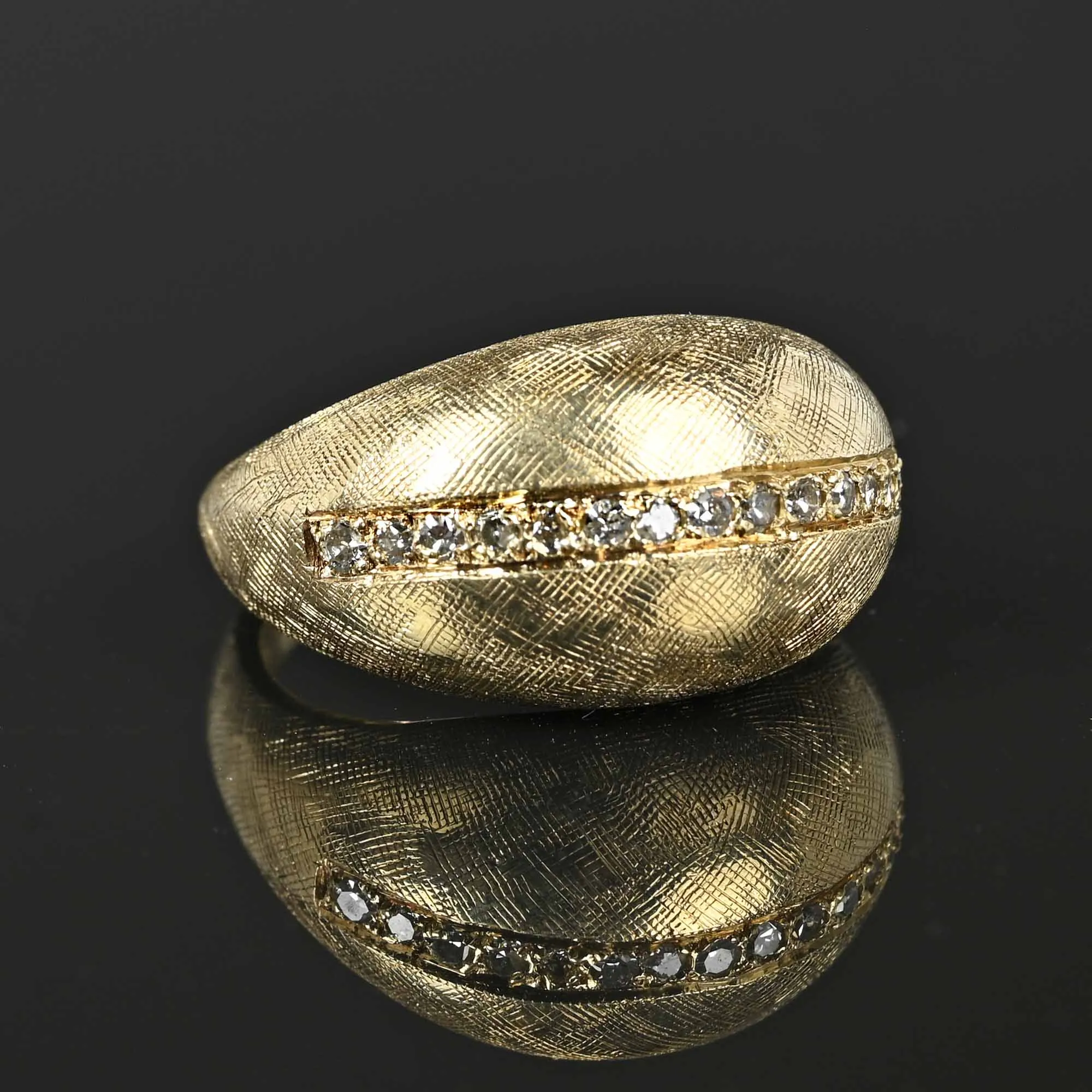 Heavy 14K Gold Diamond Bombe Ring