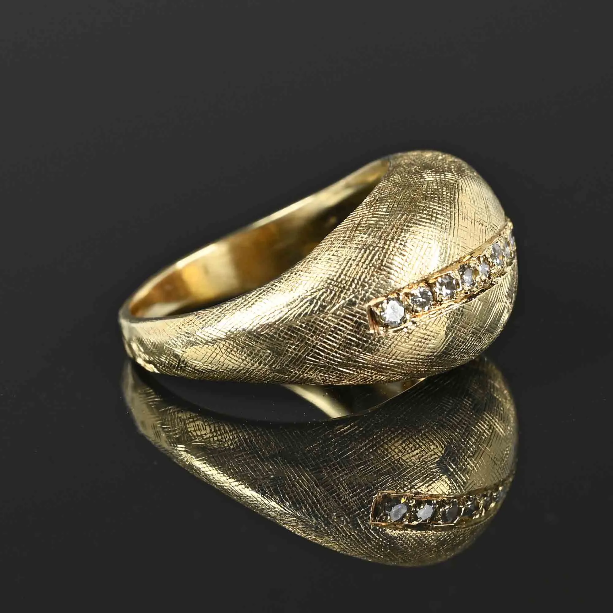 Heavy 14K Gold Diamond Bombe Ring