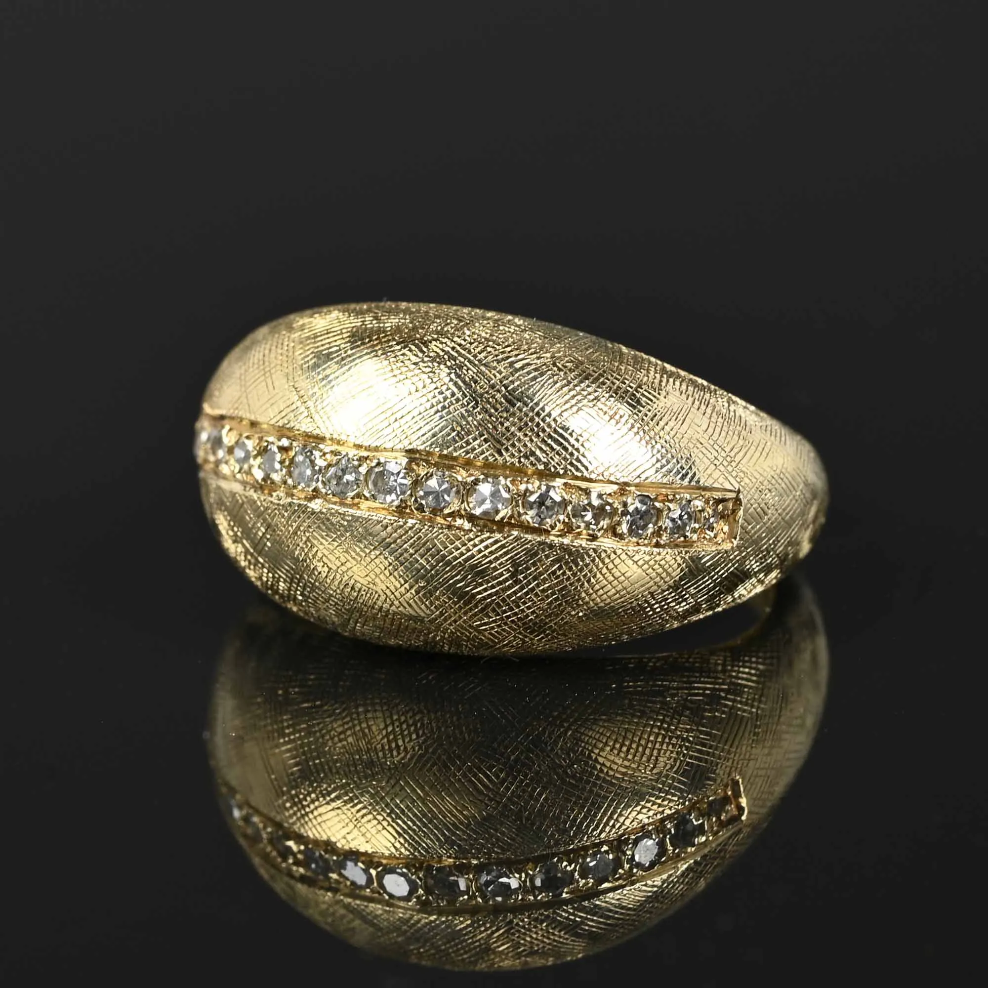 Heavy 14K Gold Diamond Bombe Ring