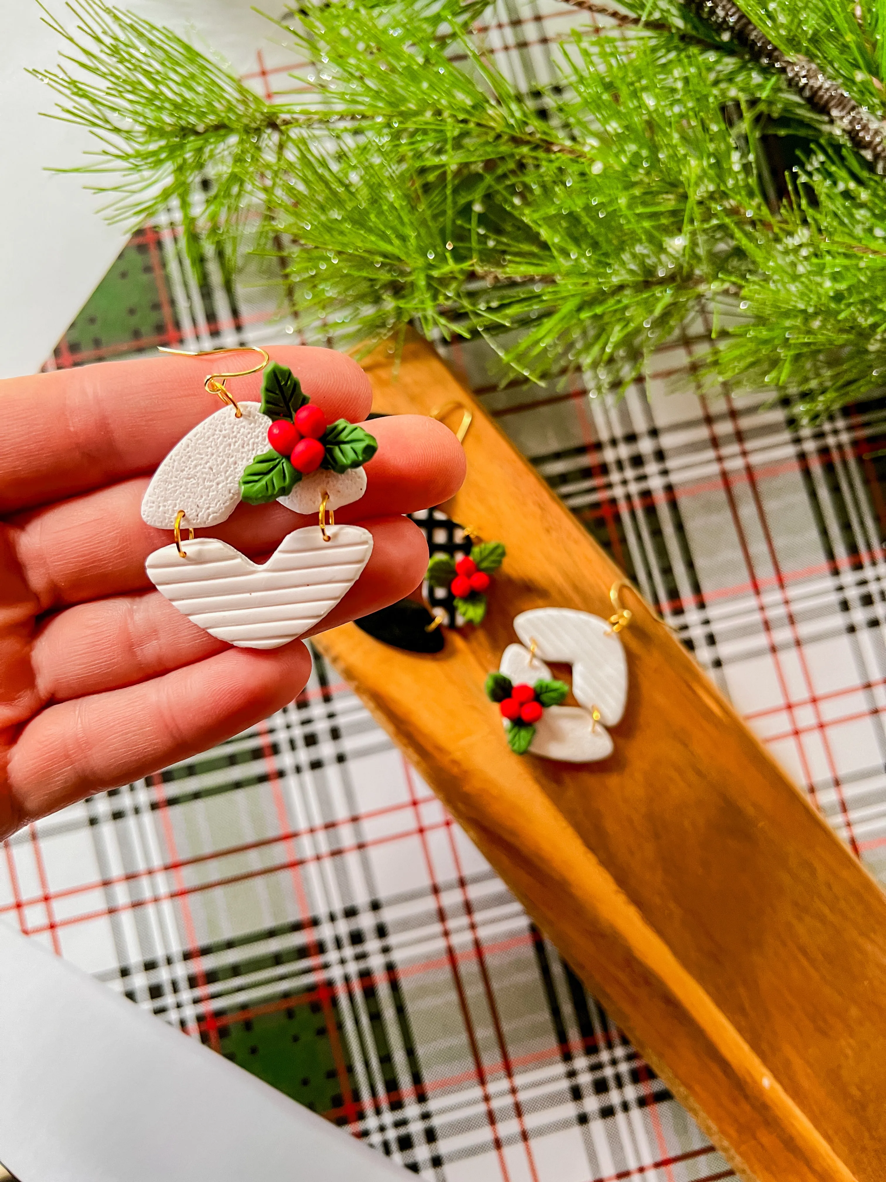 Holly Jolly Plaid Earrings | Clay Earrings