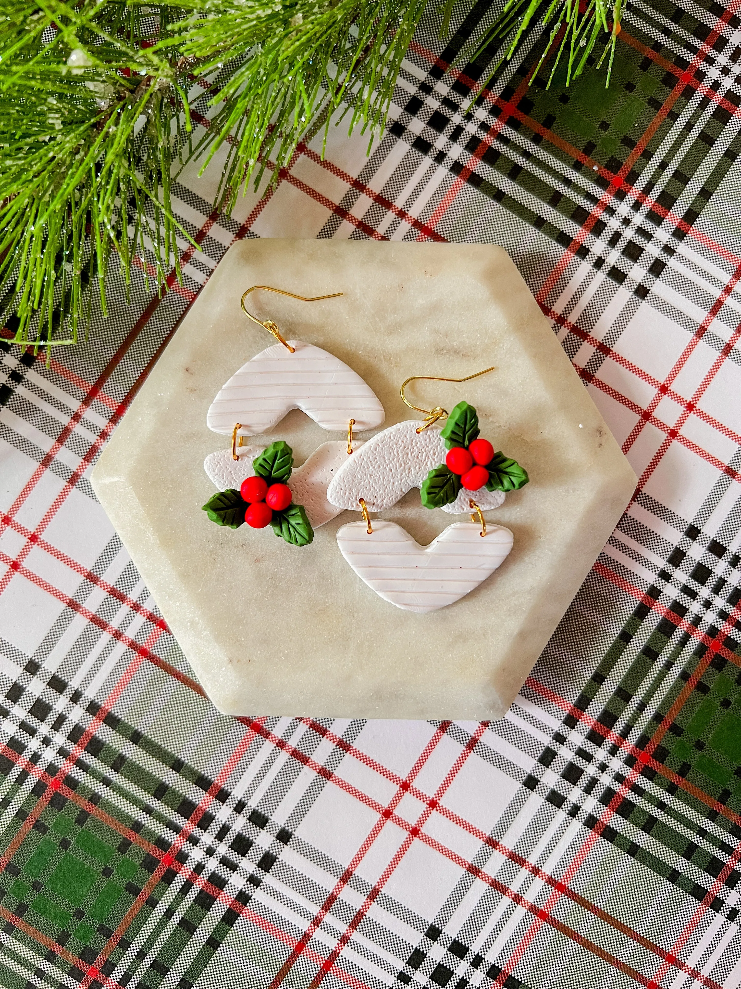 Holly Jolly Plaid Earrings | Clay Earrings