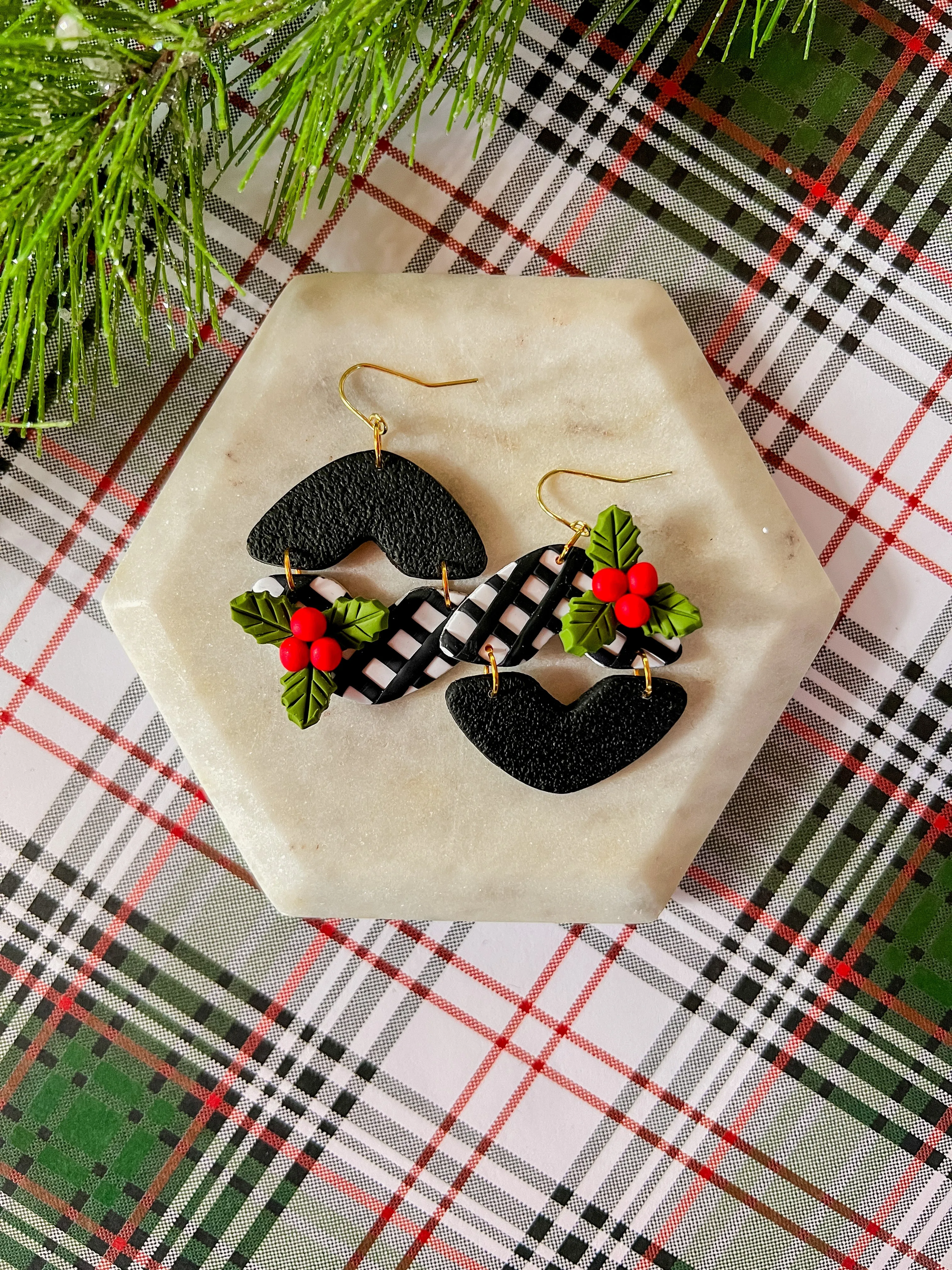 Holly Jolly Plaid Earrings | Clay Earrings