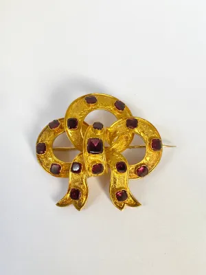 Incredible, Antique, Mid-Victorian, 15ct Gold Garnet Bow Brooch/Pin