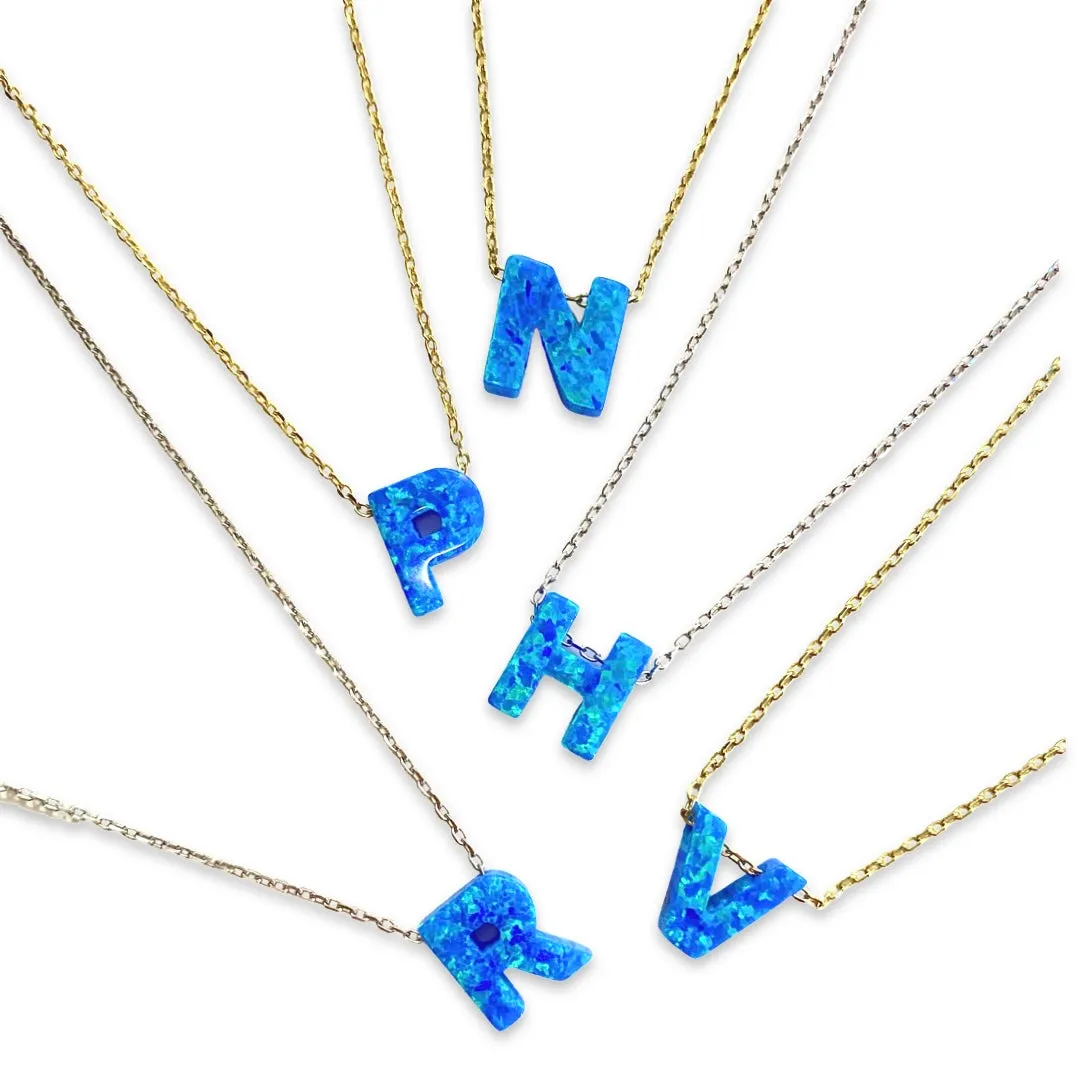 Initial Blue Opal Necklace