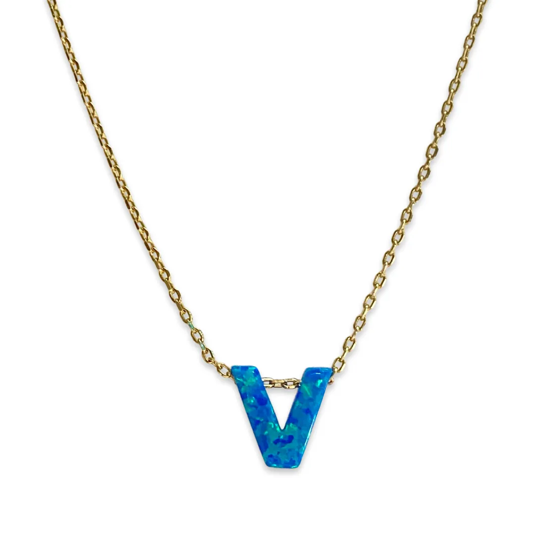 Initial Blue Opal Necklace