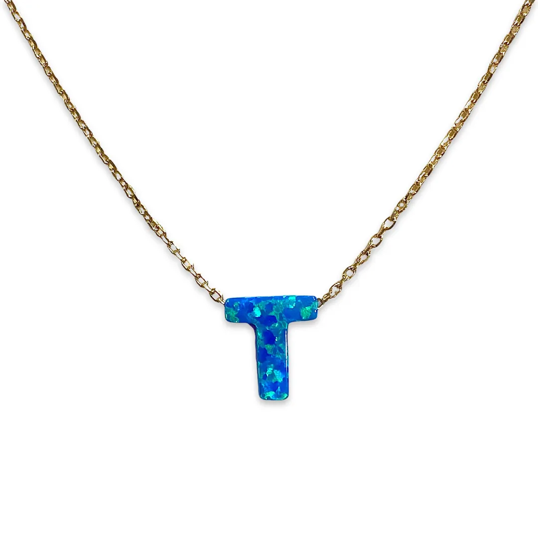 Initial Blue Opal Necklace