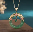 Jade Crystal Pendant Necklace Charm 18K Gold Plated Donut Ring Dainty Gemstone