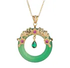 Jade Crystal Pendant Necklace Charm 18K Gold Plated Donut Ring Dainty Gemstone