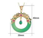 Jade Crystal Pendant Necklace Charm 18K Gold Plated Donut Ring Dainty Gemstone