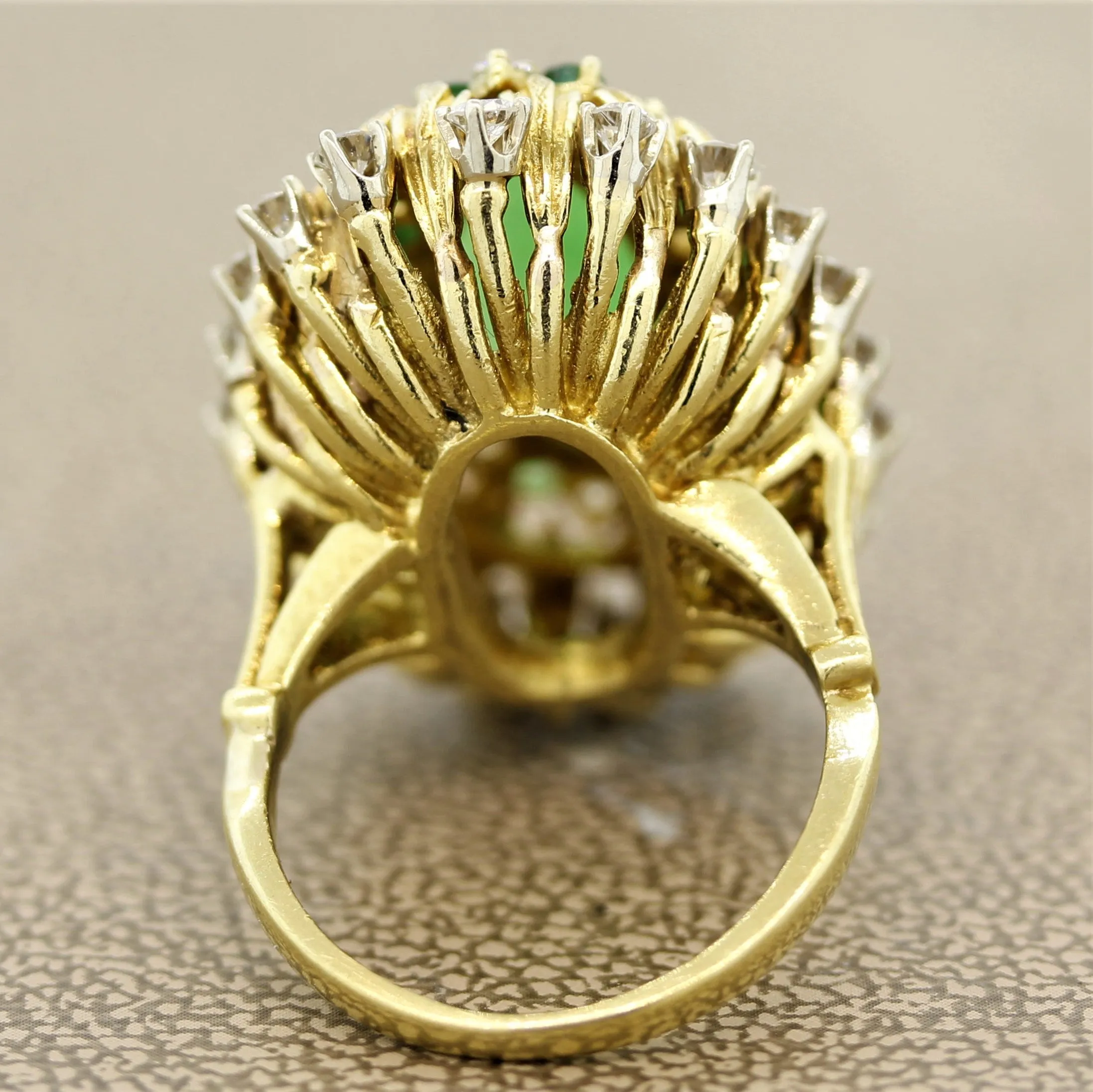 Jade Diamond Emerald Gold Cocktail Navette Ring