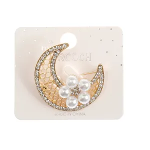 JAH44825-Rhinestone Moon Brooch