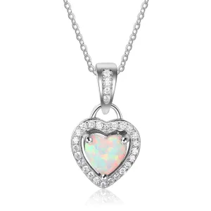 JewelOra Classic Heart Pendants &amp; Necklace Opal Stone Silver Color Necklace For Women Female Jewelry Gift