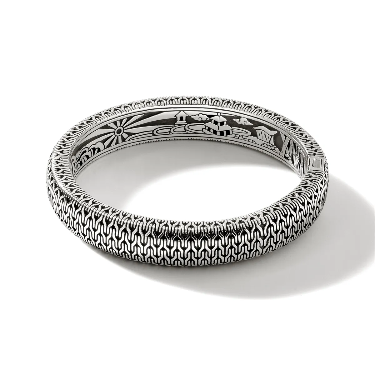 John Hardy Classic Chain Sterling Silver 12mm Oval Hinged Bangle Bracelet