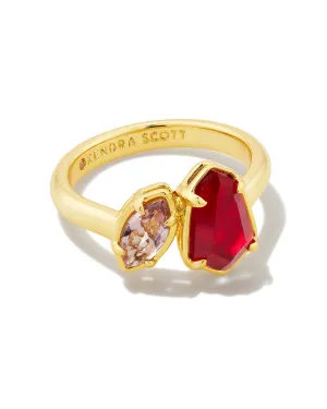 Kendra Scott  Alexandria Cocktail Ring Gold Cranberry Mix Size 9