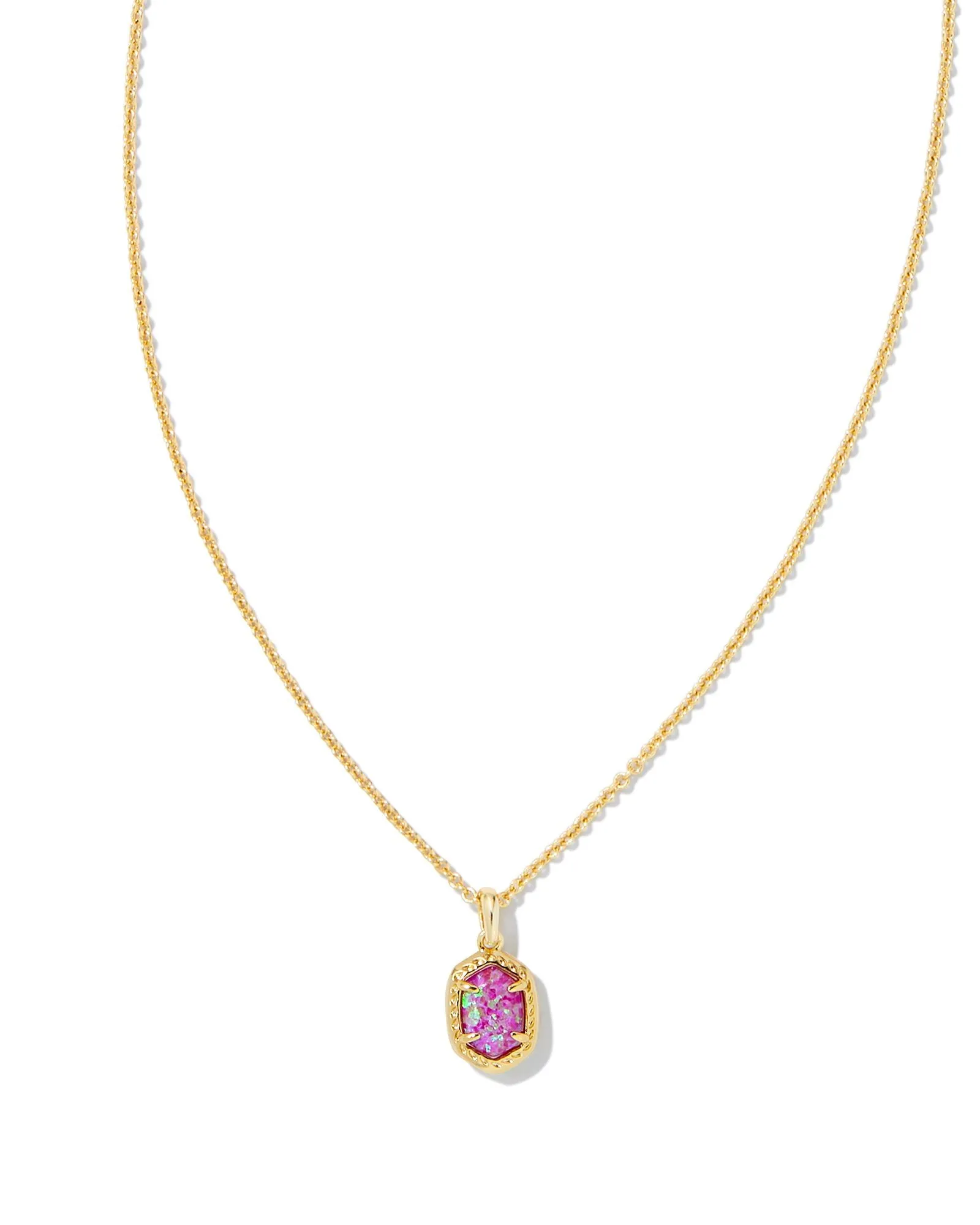 Kendra Scott Daphne Gold Framed Short Pendant Necklace in Magenta Kyocera Opal