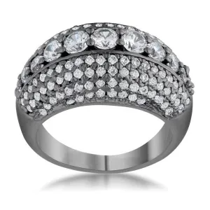 Krista CZ Hematite Contemporary Cocktail Ring | 3ct