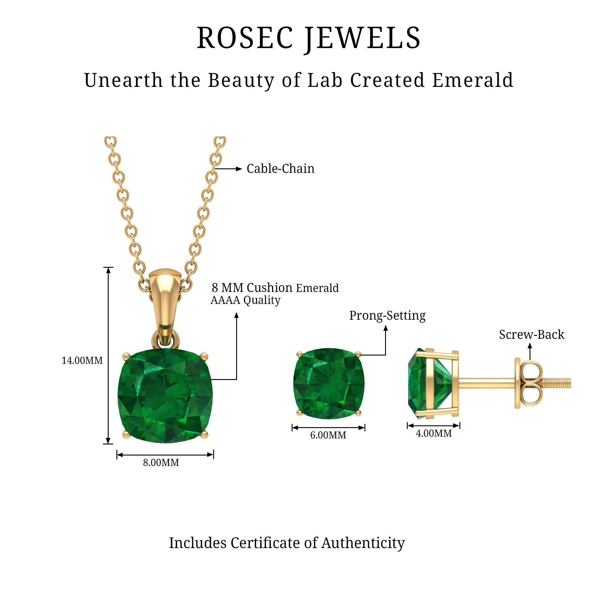 Lab Grown Emerald Solitaire Jewelry Set