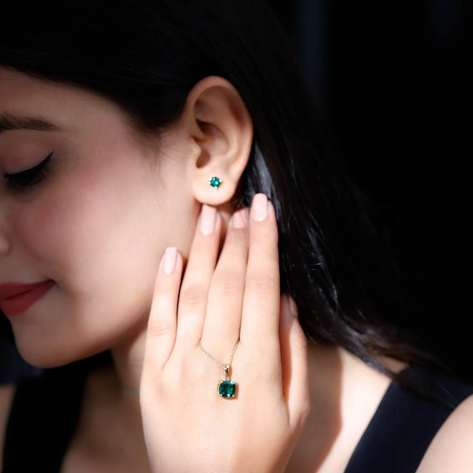 Lab Grown Emerald Solitaire Jewelry Set