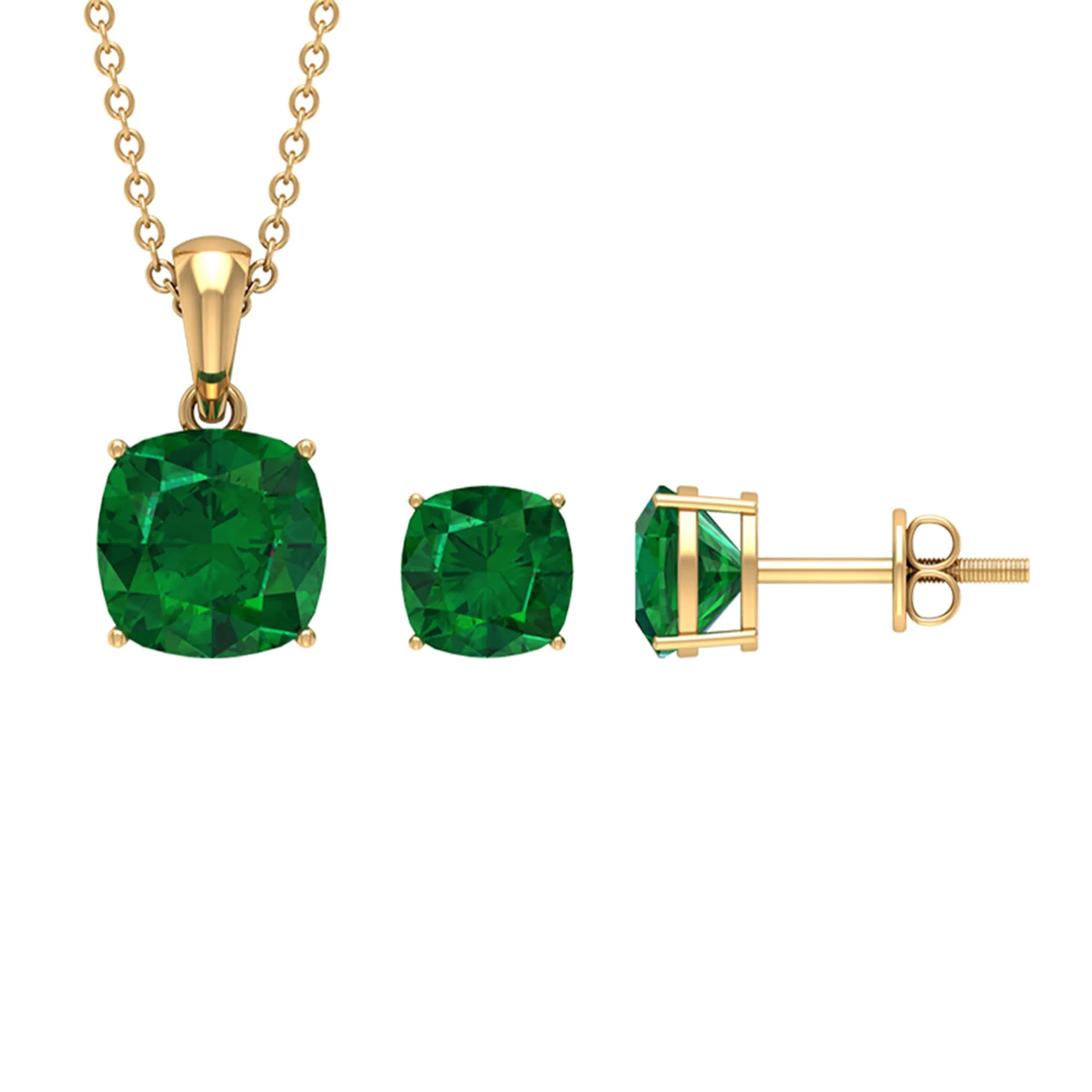 Lab Grown Emerald Solitaire Jewelry Set