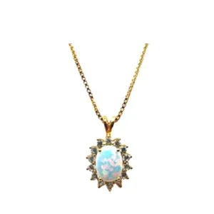 Lab Grown Opal Stone with CZ Halo Necklace (NGCP7845OP)