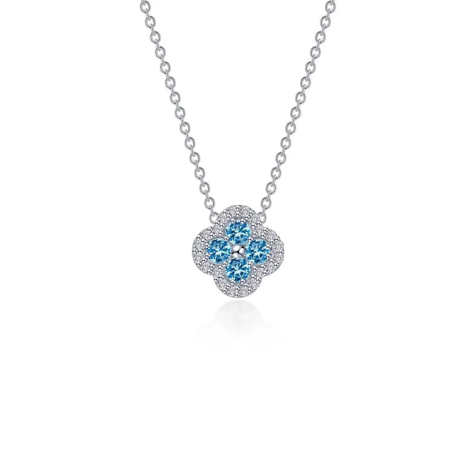 Lafonn Simulated Diamond & Blue Topaz Clover Halo Necklace N0335BTP20