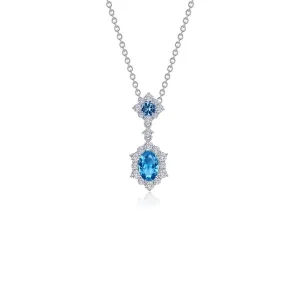 Lafonn Simulated Diamond & Blue Topaz Oval Halo Necklace N0322BTP20