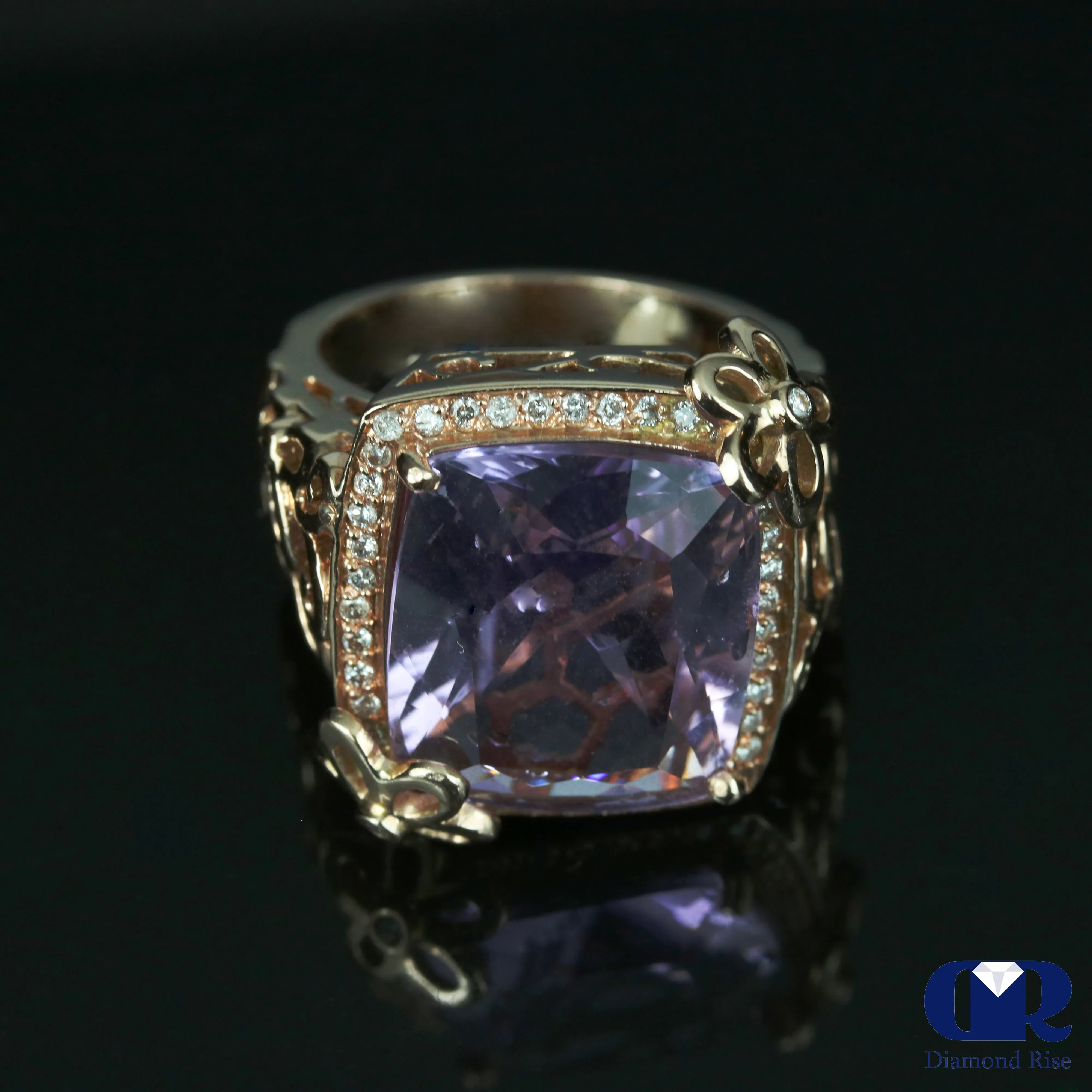 Large Diamond & Amethyst Cocktail Ring In 14K Rose Gold