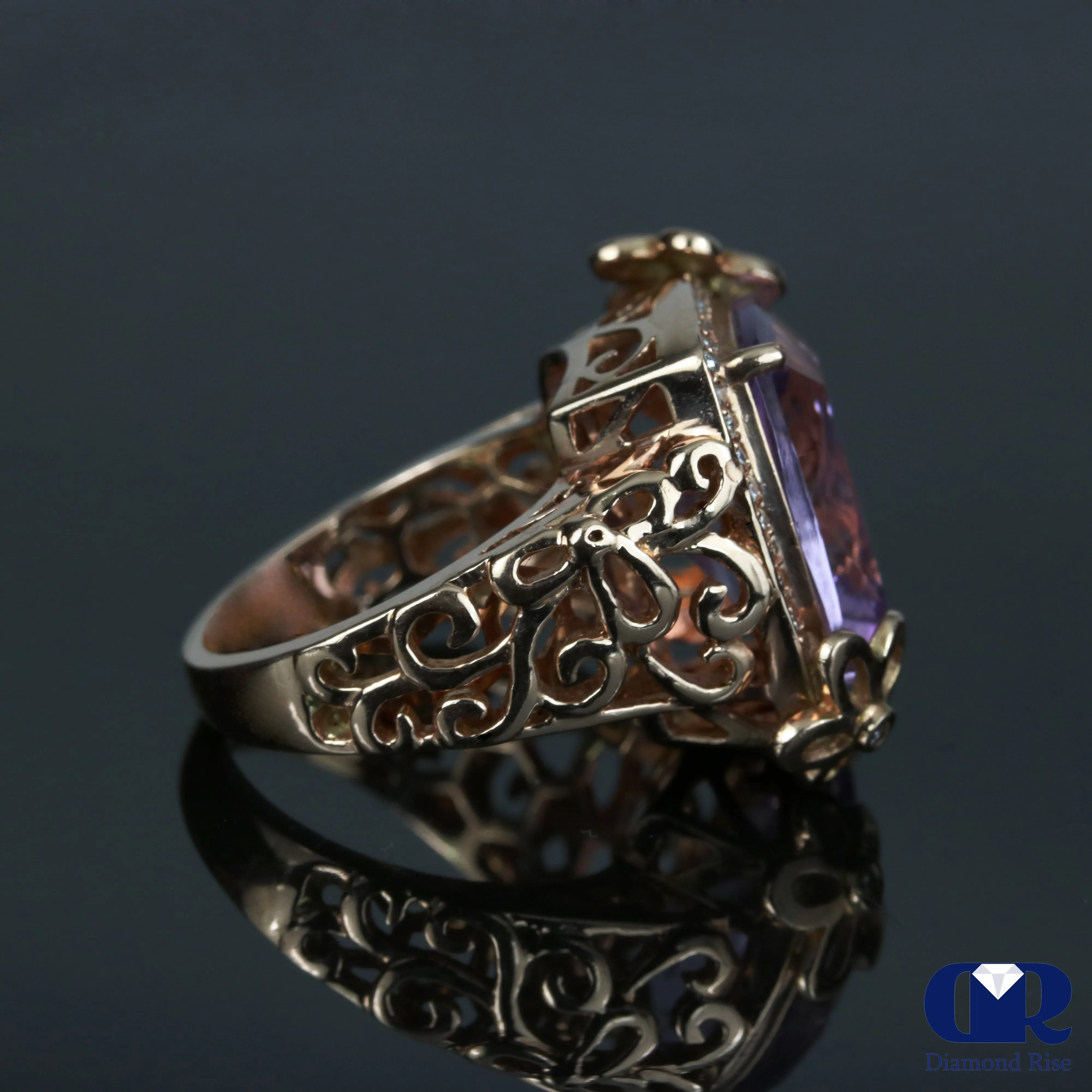 Large Diamond & Amethyst Cocktail Ring In 14K Rose Gold