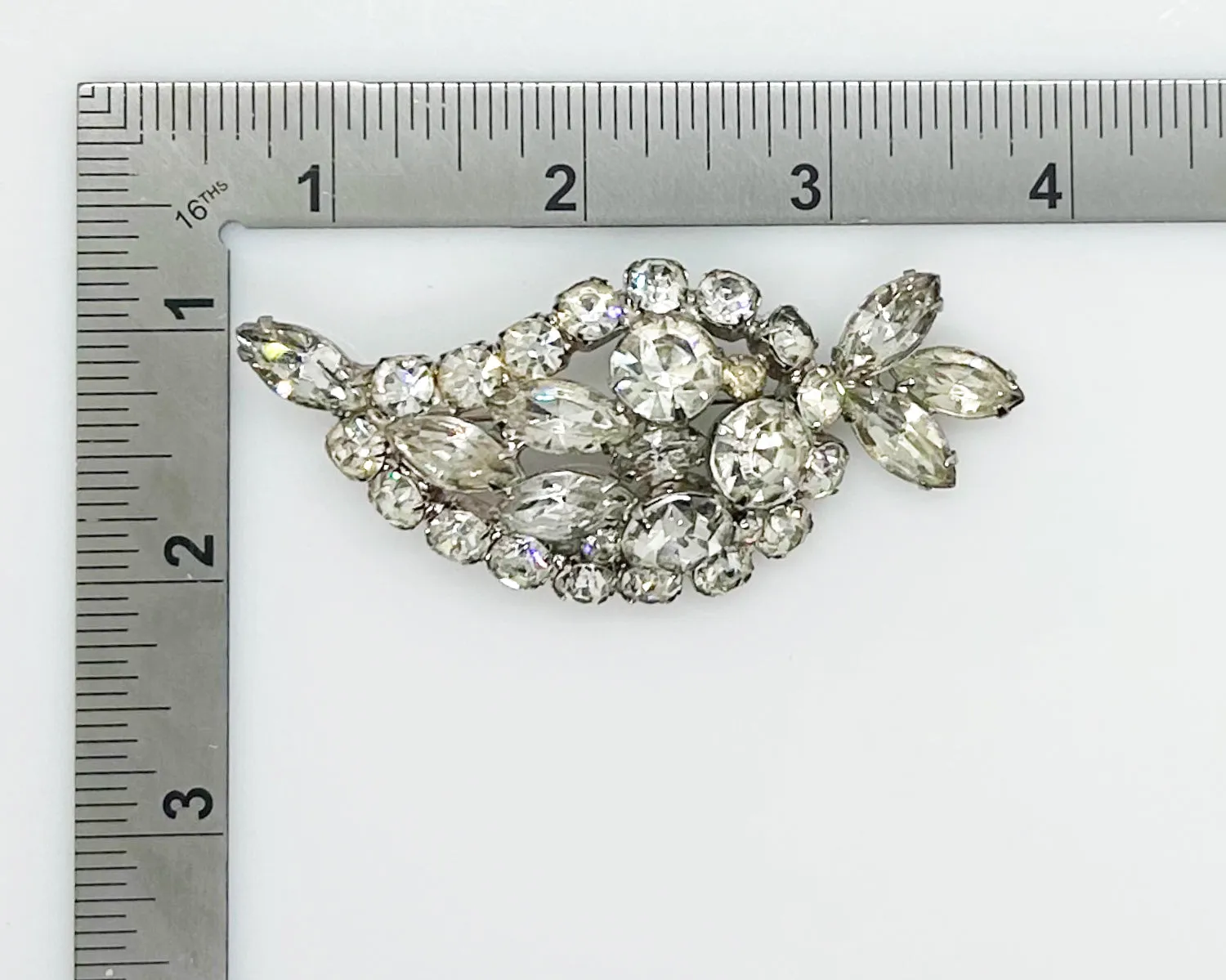 Large Paisley Shaped Sparkling Rhinestone Vintage Brooch